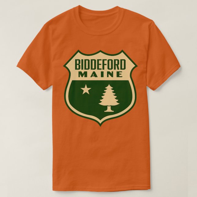 Biddeford Maine Retro Pine Tree Shield Tan T-Shirt (Design vorne)