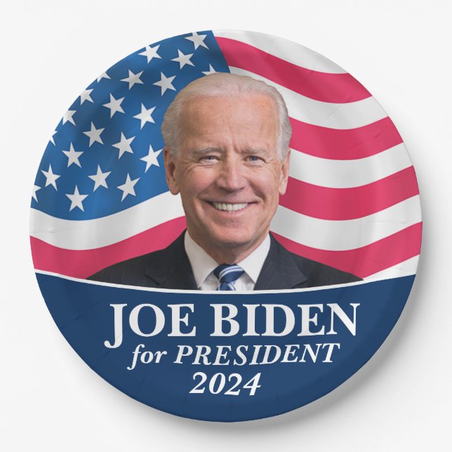 Biden 2024 - Foto mit amerikanischer Flagge Pappteller (Vorderseite)