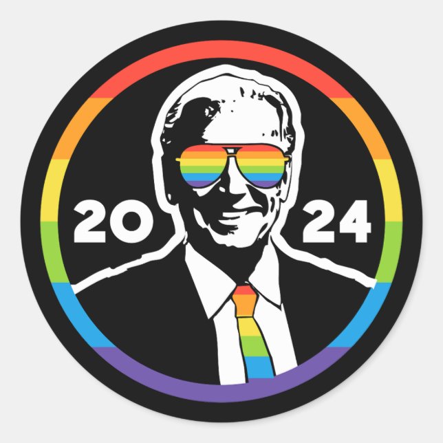 Biden 2024 Rainbow Sunglasses LGBT Pride Runder Aufkleber (Vorderseite)