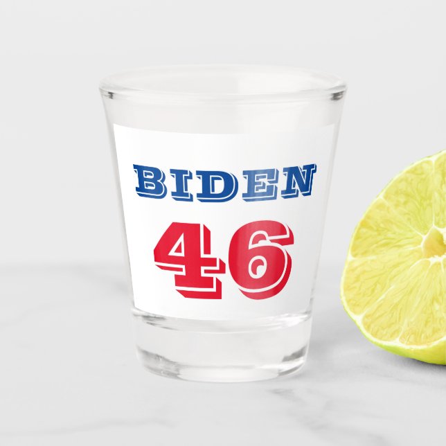 Biden 46 Kollegiatstil Schnapsglas (Vorderseite)