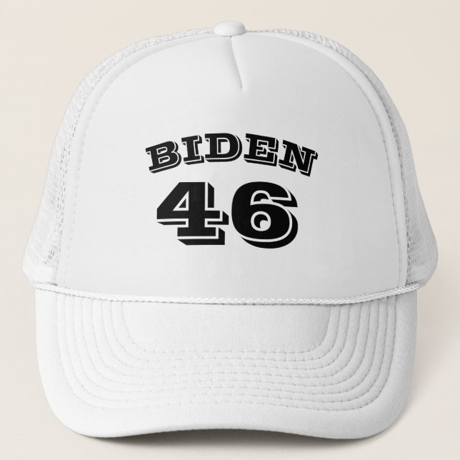 Biden 46 weiße, abgerundete schwarze Buchstaben we Truckerkappe (Vorderseite)