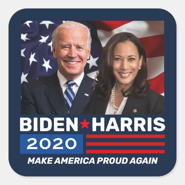 Biden Harris 2020 Foto zur Wahl Patriotische Flagg Quadratischer Aufkleber (Vorderseite)