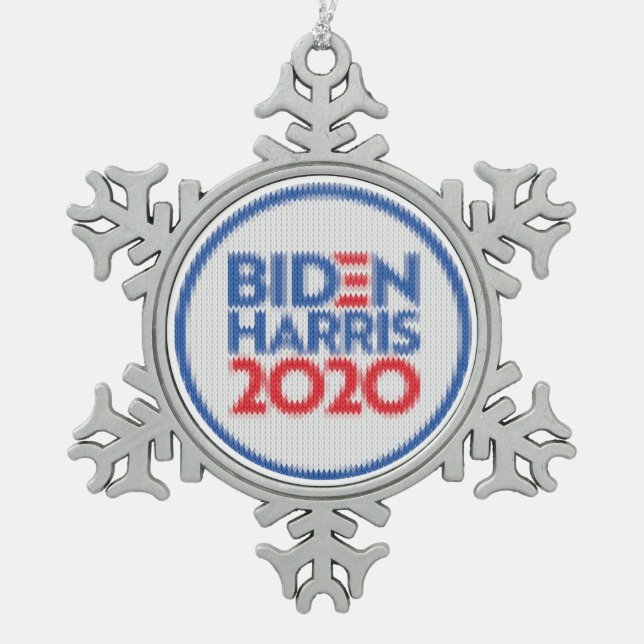 Biden Harris 2020 Gewitterter Urlaub Schneeflocken Zinn-Ornament (Vorderseite)