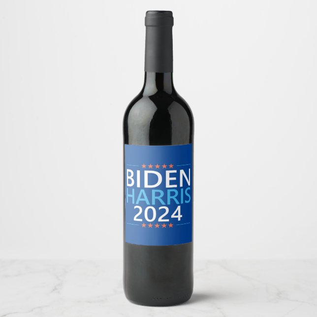 Biden Harris 2024 für die Präsidentschaftswahl in  Weinetikett (Vorderseite)