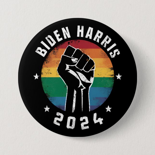 Biden Harris 2024 LGBT Rainbow Gay Pride Election Button (Vorderseite)