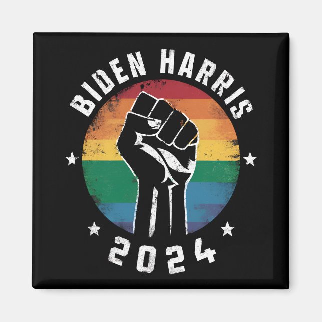 Biden Harris 2024 LGBT Rainbow Gay Pride Election Magnet (Vorne)