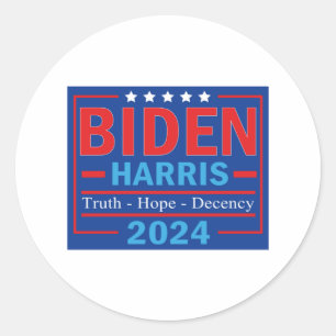 Biden Harris 2024 Truth Hope Decency Runder Aufkleber