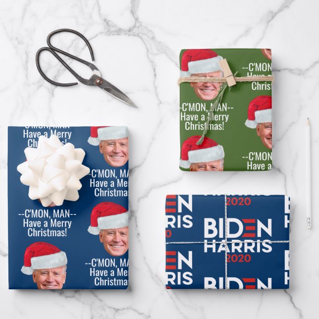 Biden Harris - Joe Weihnachtsmannmütze - C'mon Man Geschenkpapier Set (Vorderseite)