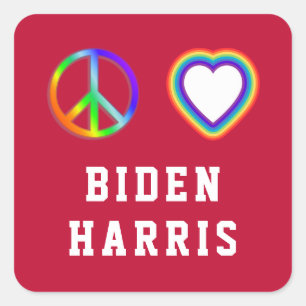 Biden Harris Peace Liebe Red bg Quadratischer Aufkleber