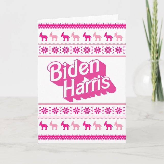 Biden Harris Pink Weihnachtssüßer Karte (Vorderseite)