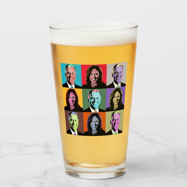 Biden Harris Pop Art (Neon) Glas (Vorne (Gefüllt))