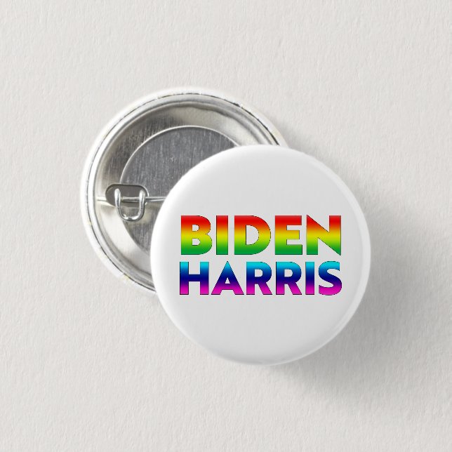 Biden Harris Pride Regenbogenfarben Weiße Button-T Button (Vorne & Hinten)
