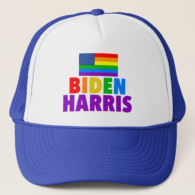 Biden Harris Rainbow American Flag Gay Pride Truckerkappe (Vorderseite)