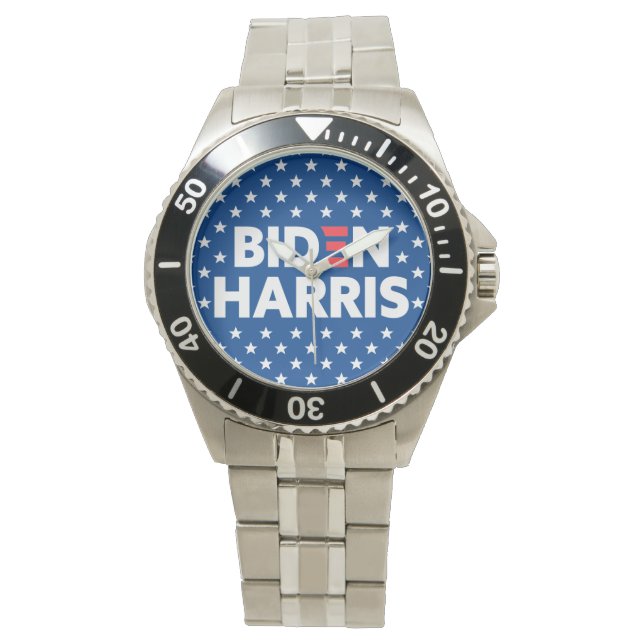 Biden / Harris White Stars Muster Blau Armbanduhr (Vorderseite)