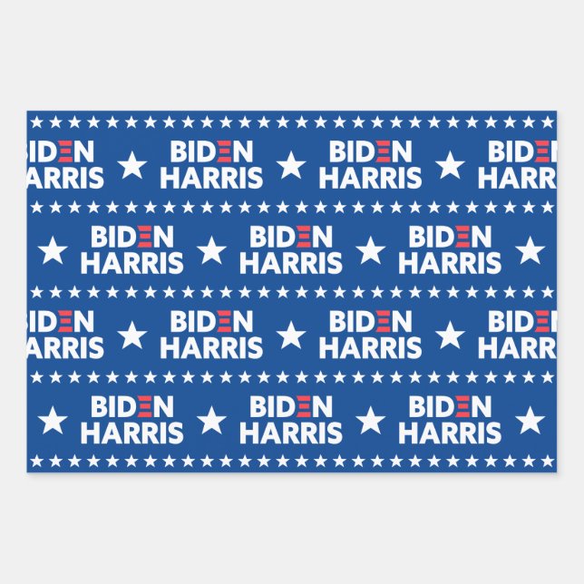 Biden / Harris White Stars Muster Blau Geschenkpapier Set (Vorderseite)