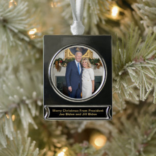 Biden Staat der Weihnachtsanschrift Gewerkschaft Banner-Ornament Silber