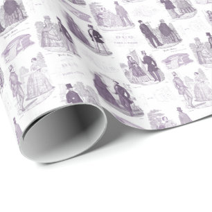 Biedermeier Mode Vintage Flieder und Weiß Toile Geschenkpapier