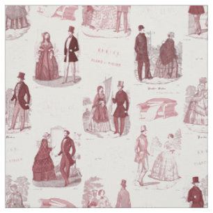 Biedermeier Rot und Weiß Vintage Französische Toil Stoff