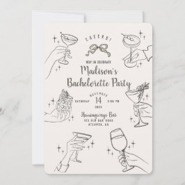 Biege Retro Cocktail Party Bachelorette Einladung