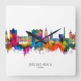 Bielsko-Biala Poland Skyline Quadratische Wanduhr