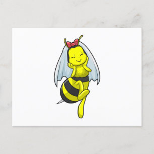Biene als Braut auf Hochzeit mit Schleier Postkarte