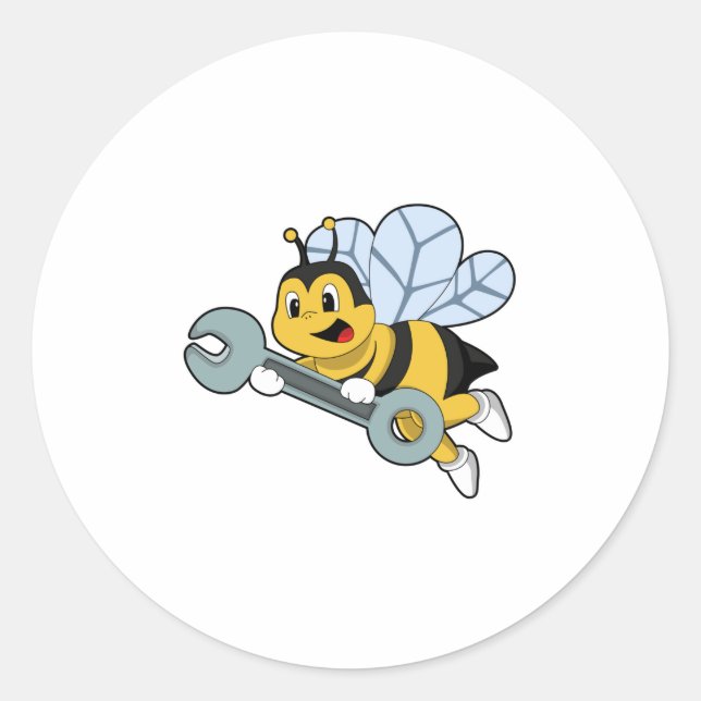Biene als Mechanik mit Wrench Runder Aufkleber (Vorderseite)