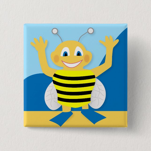 Biene am Strand Button (Vorderseite)