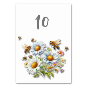 Biene Aquarell Wildblumen Hochzeit Tischnummer