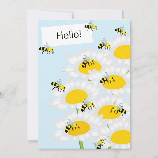 Biene auf Blume Flat Greeting Card - Blue Backgrou Karte (Vorderseite)