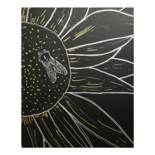 Biene auf Blüten-Feinliniendrawing Poster