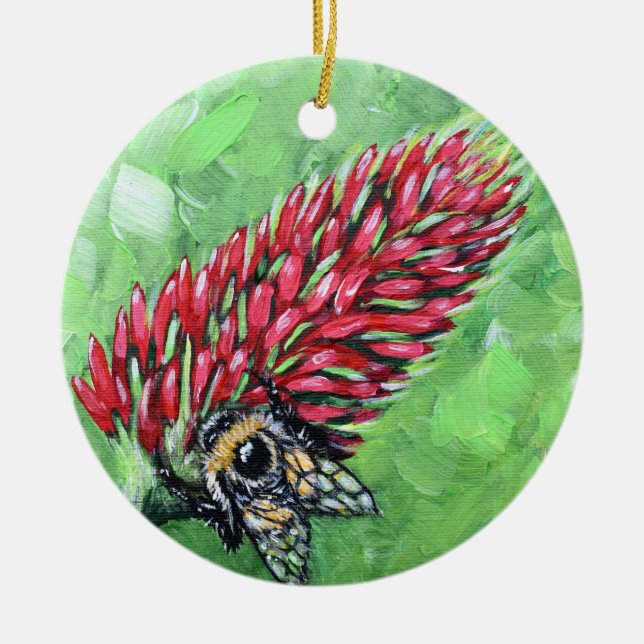 Biene auf Crimson Clover Painting Keramik Ornament (Vorne)