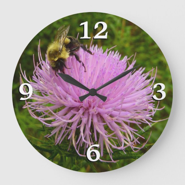 Biene auf der Blume Thistle Nature Große Wanduhr (Vorderseite)