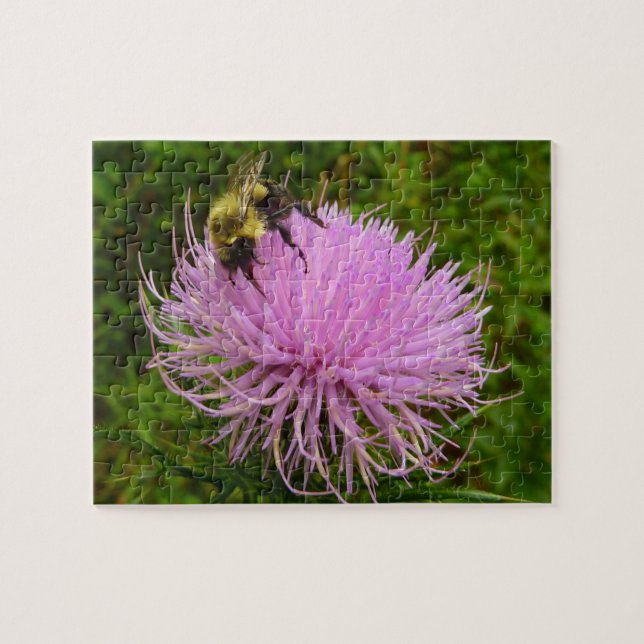 Biene auf der Blume Thistle Nature Puzzle (Horizontal)