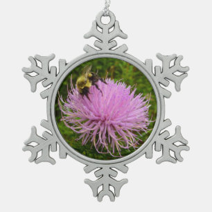 Biene auf der Blume Thistle Nature Schneeflocken Zinn-Ornament