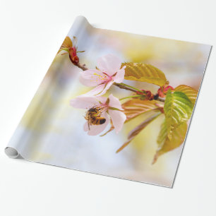 Biene auf einer Kirsche-Blume Geschenkpapier