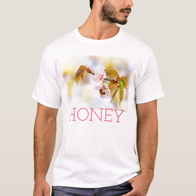 Biene auf einer Kirsche-Blume T-Shirt (Vorderseite)