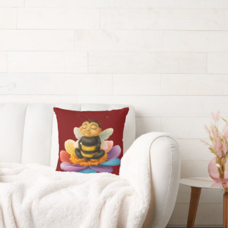 Biene auf einer lebendigen Blume und Yoga Kissen