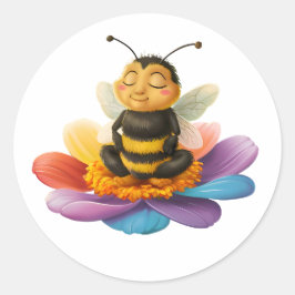 Biene auf einer lebendigen Blume und Yoga Runder Aufkleber