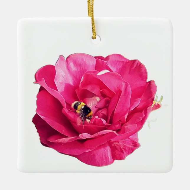Biene auf einer rosa Blume Keramikornament (Vorderseite)