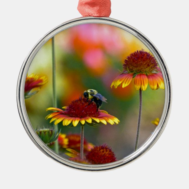 Biene auf Gaillardia Ornament Aus Metall (Vorne)
