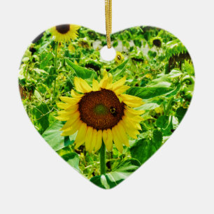 Biene auf gelber Sonnenblume Keramik Ornament