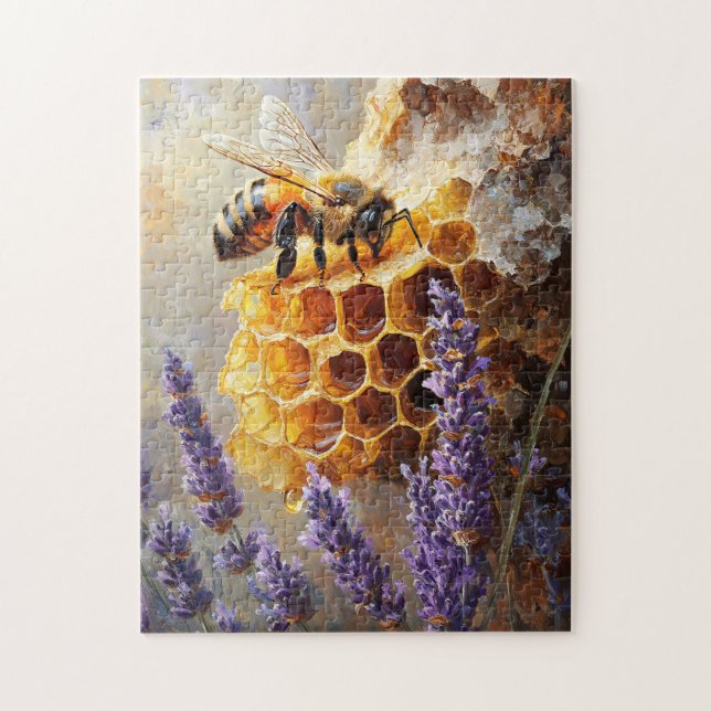 Biene auf Honey Comb mit Lavender-Blume Puzzle (Vertikal)