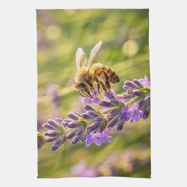 Biene auf Lavendel Geschirrtuch (Vertikal)