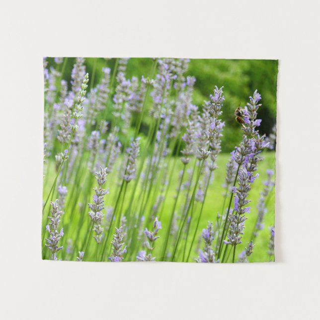 Biene auf Lavender Summer Floral Wandteppich (Vorderseite (Horizontal))