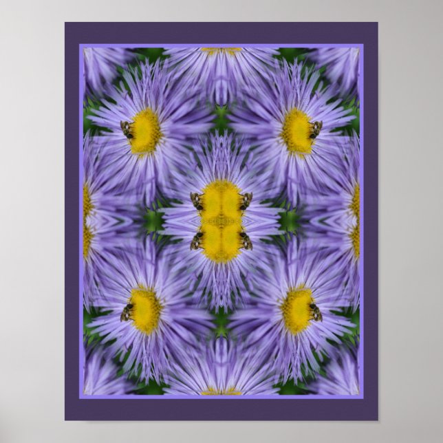 Biene auf Lila Aster-Blume Natur Abstrakt Poster (Vorne)