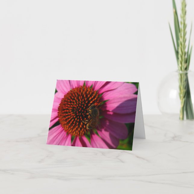 Biene auf Lila Blume Dankeskarte (Vorderseite)