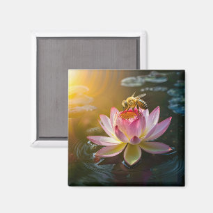 Biene auf Lotus-Blume Magnet
