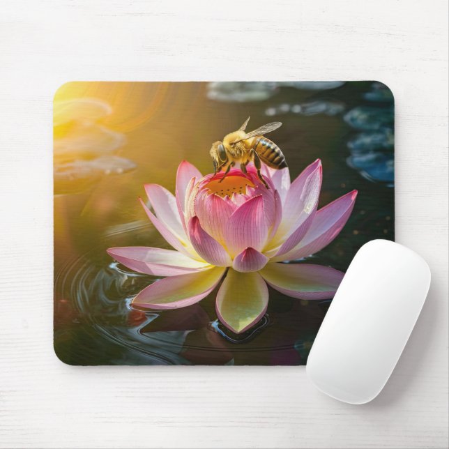 Biene auf Lotus-Blume Mousepad (Mit Mouse)