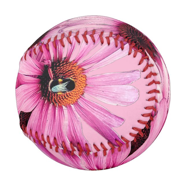 Biene auf rosa Blüten Baseball (Vorne Rechts)