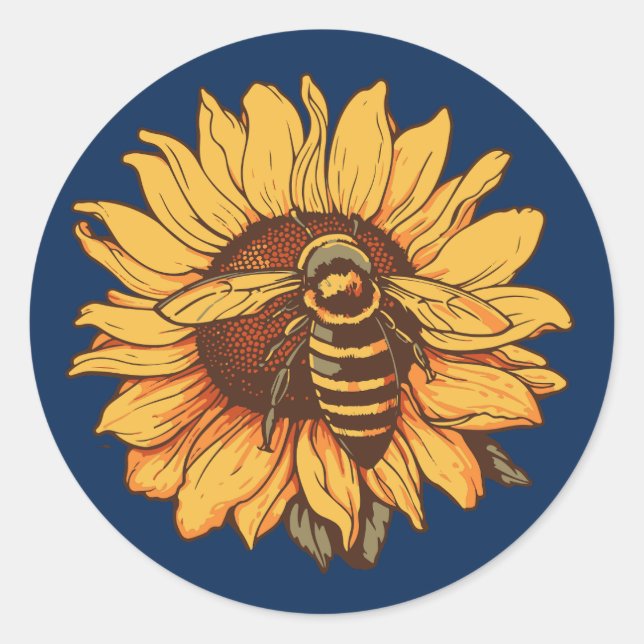 Biene auf Sonnenblume Runder Aufkleber (Vorderseite)